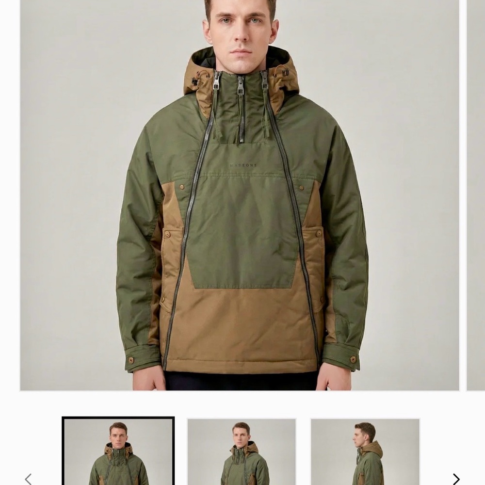 AOWOFS Insulated Anorak Jacket Mens Green Brown Hooded Pullover Ski Snowboard - Picture 5 of 5